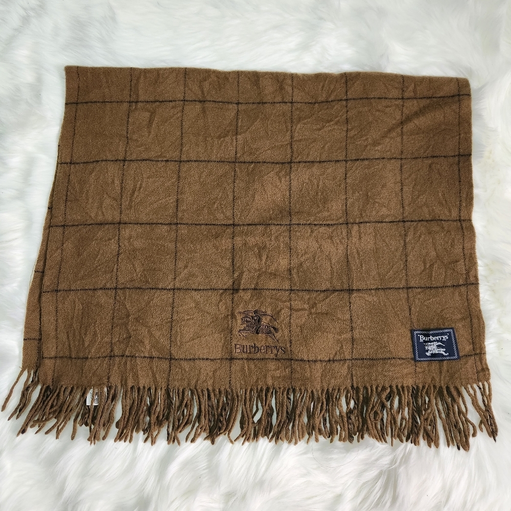 Burberry Vintage Plaid Scarf Wool Brown
